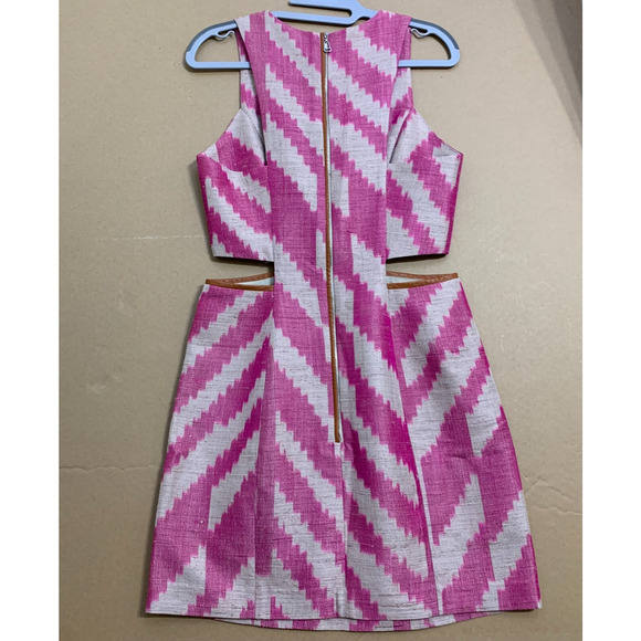 MORGAN CARPER Nomad Pink/Cream Raw Silk Cut Out Dress Lamb Leather Trim - Picture 7 of 16